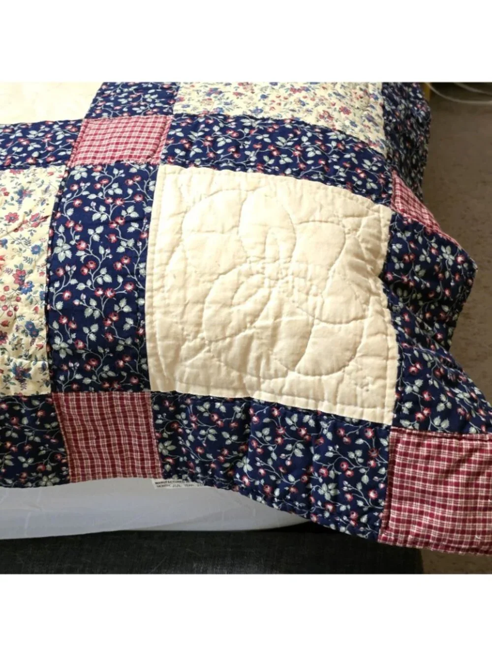 Vintage Arch Quilt 8 Point Star FULL QUEEN 84x84 Blue Floral Patchwork w. Shams